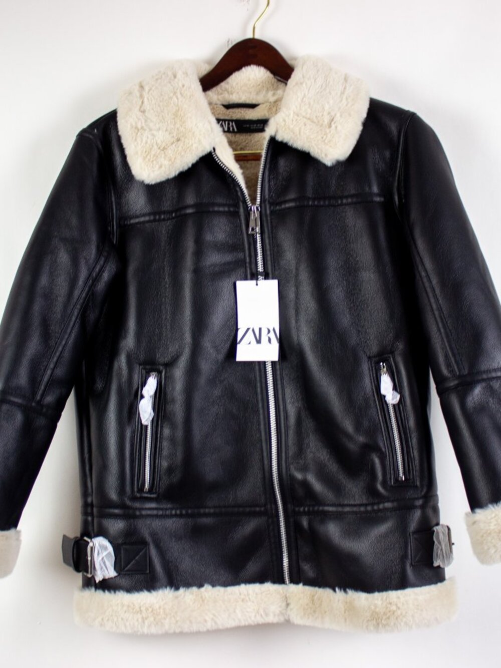 Zara Aviator Sherpa Lined Faux Leather Jacket